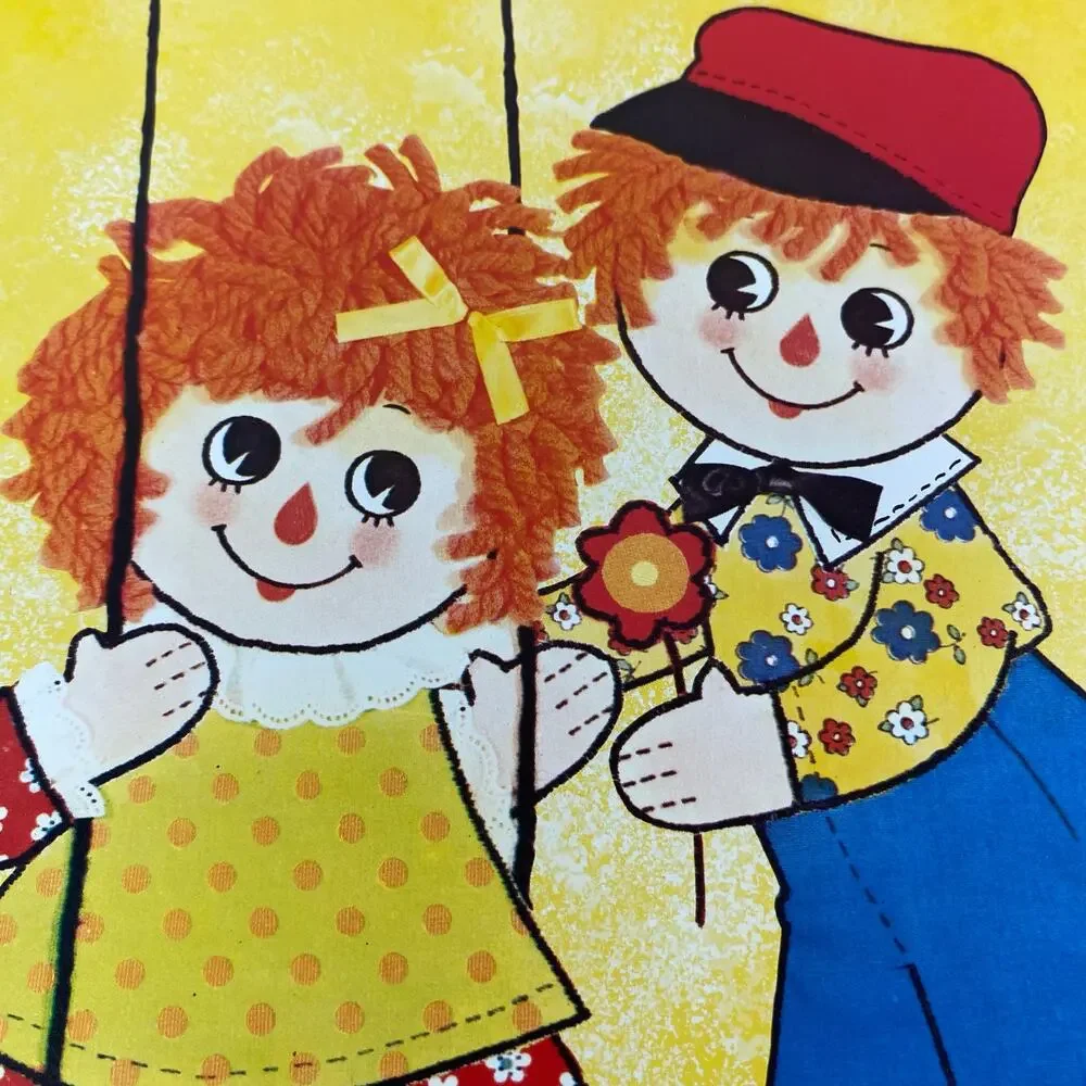 Vintage 70s Raggedy Ann & Andy Lithograph Nostalgic Nursery Wall Art MCM 12”x9”